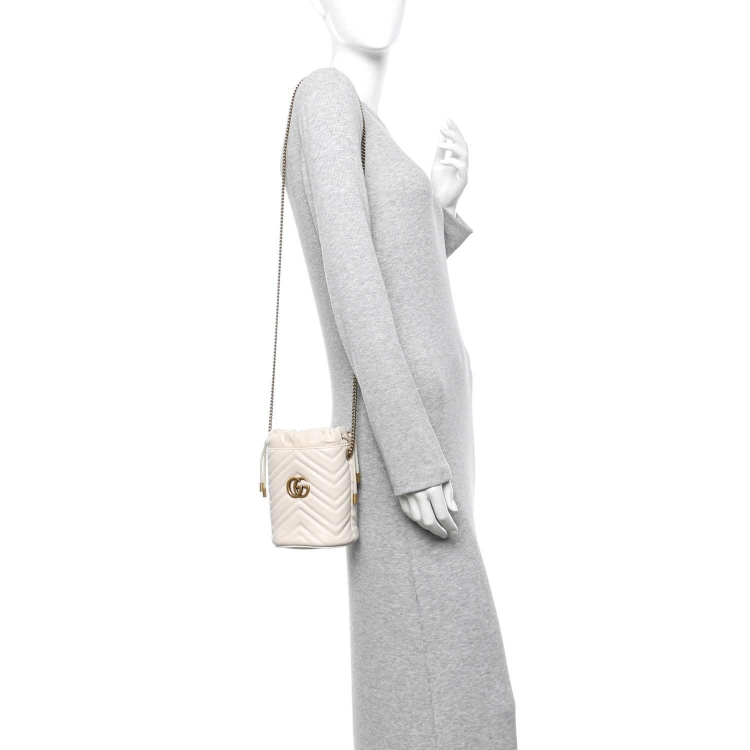 Gucci Calfskin Matelasse Mini GG Marmont 2.0 Bucket Bag White