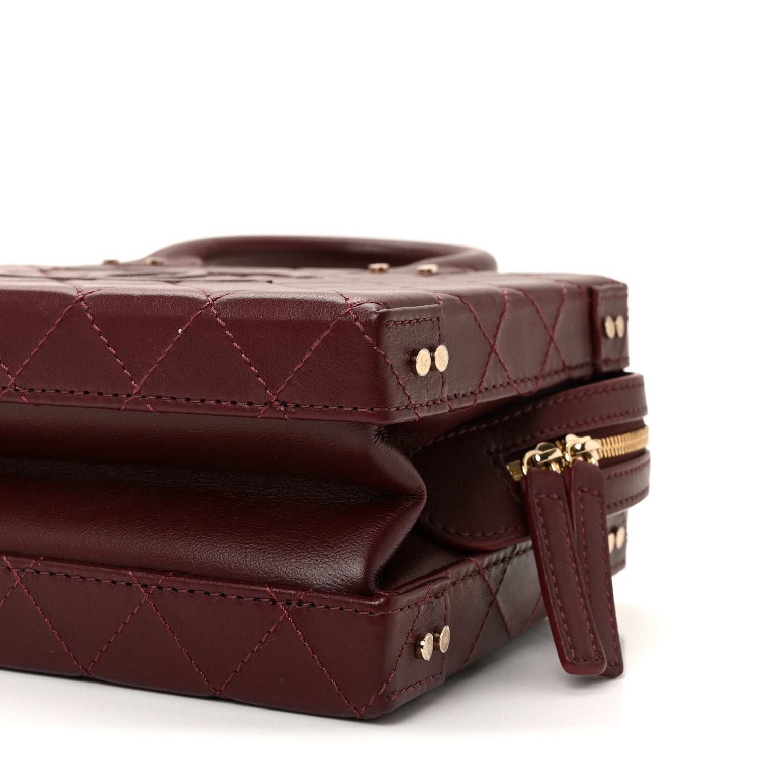 Chanel Calfskin Quilted Studded Square Vanity Case Burgundy