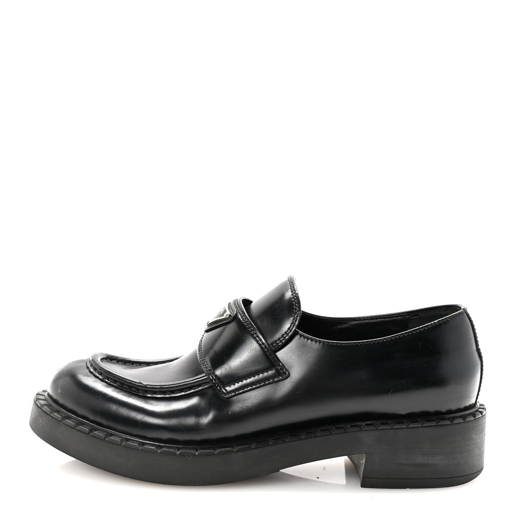 Prada Spazzolato Metal Triangle Logo 50mm Loafers 40 Black