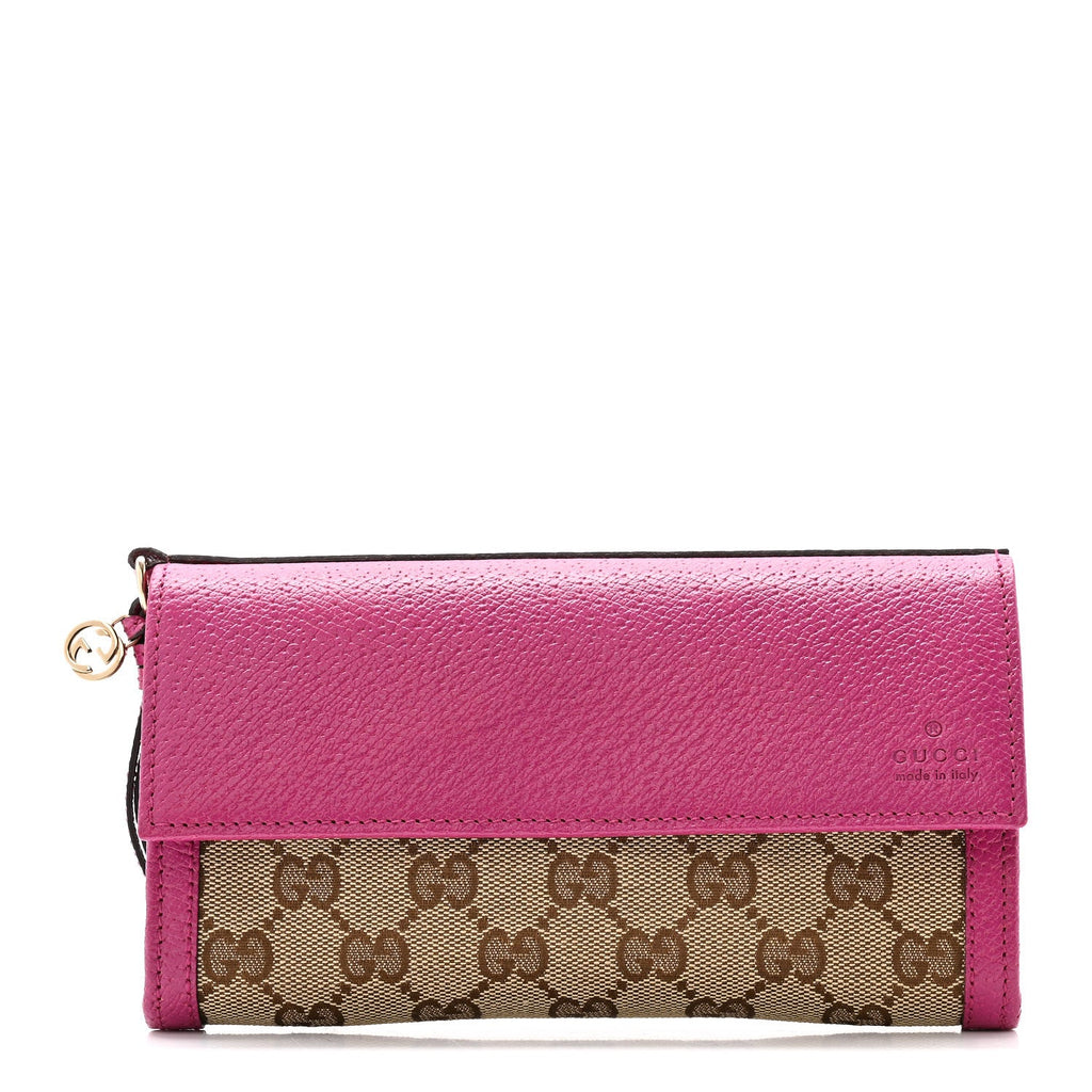 Gucci Calfskin GG Monogram Continental Wallet Beige Fuchsia