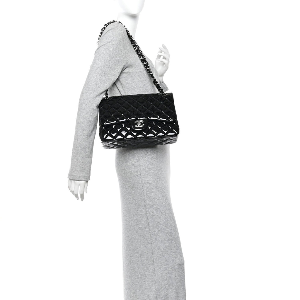Chanel Patent Quilted Jumbo Double Flap Dark Blue