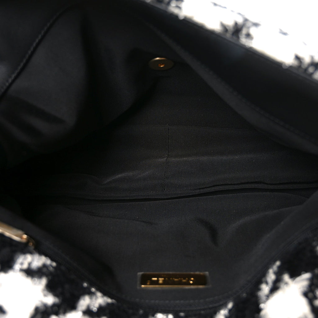 Chanel Tweed Quilted Maxi Chanel 19 Flap Black Ecru White