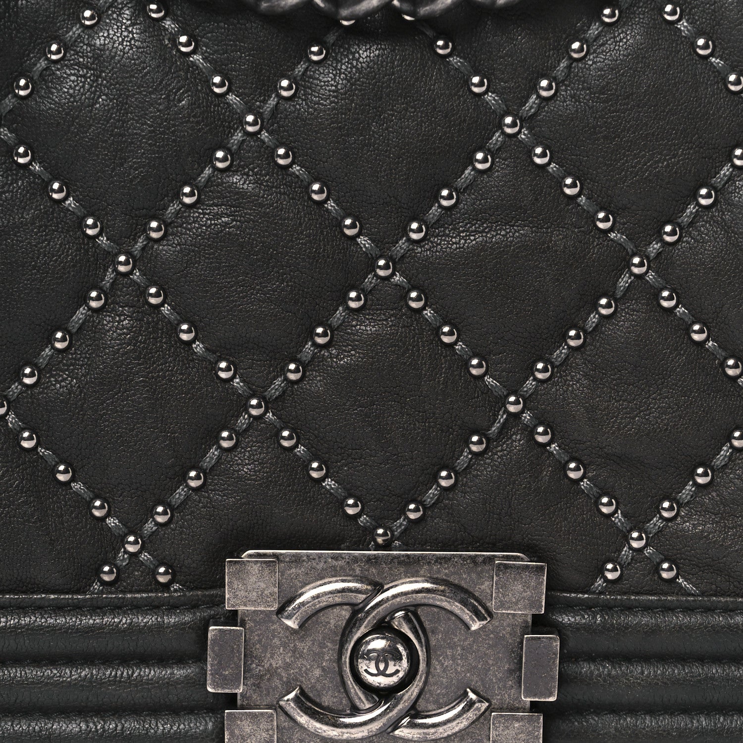 Chanel Crumpled Lambskin Medium Studded Boy Flap Black