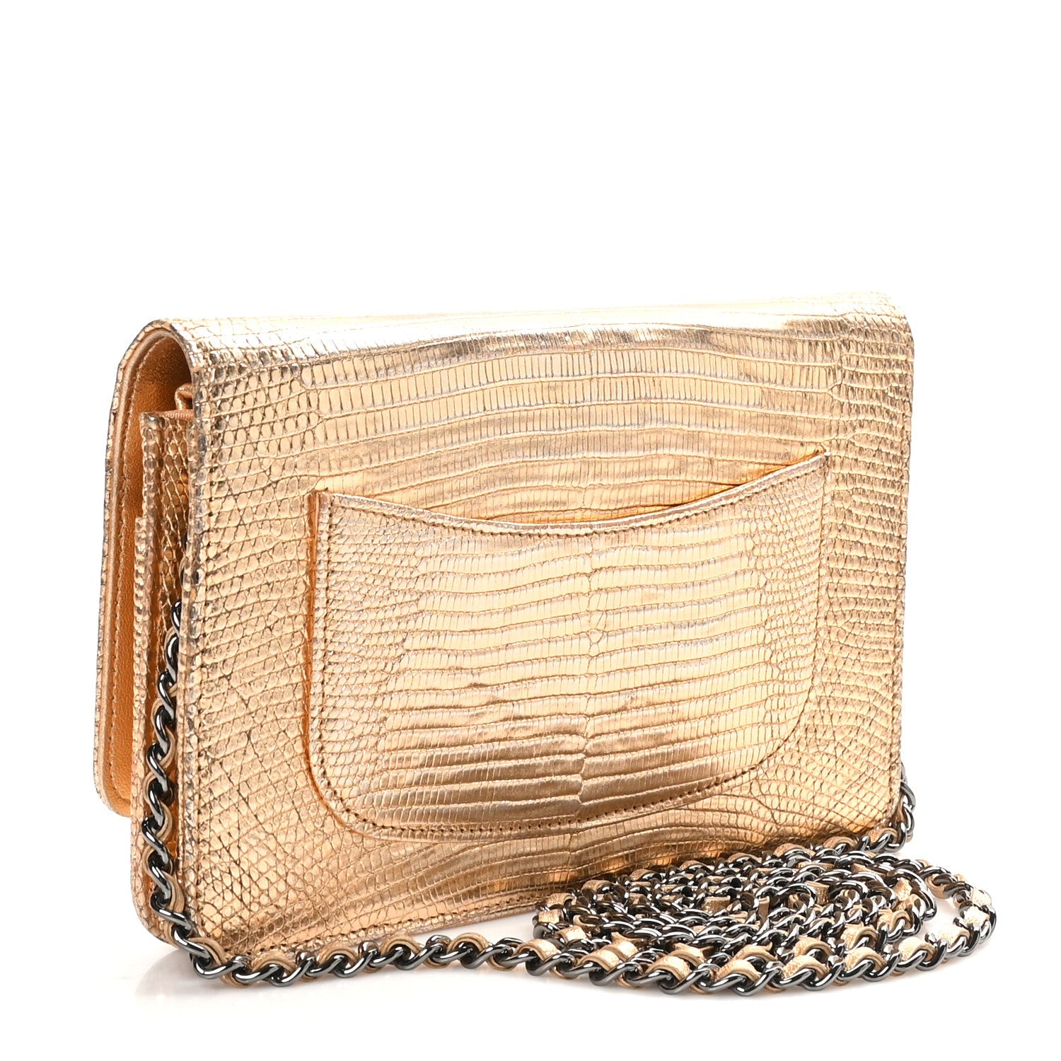 Chanel Metallic Lizard Wallet on Chain WOC Gold