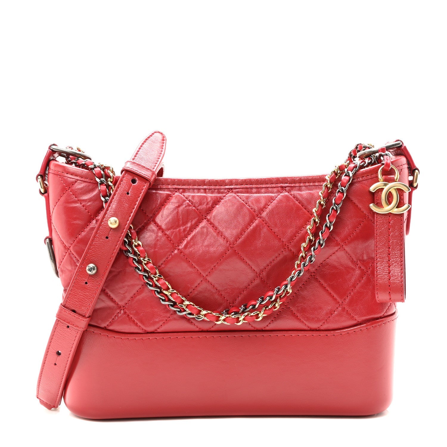 Chanel Aged Calfskin Quilted New Medium Gabrielle Hobo Red