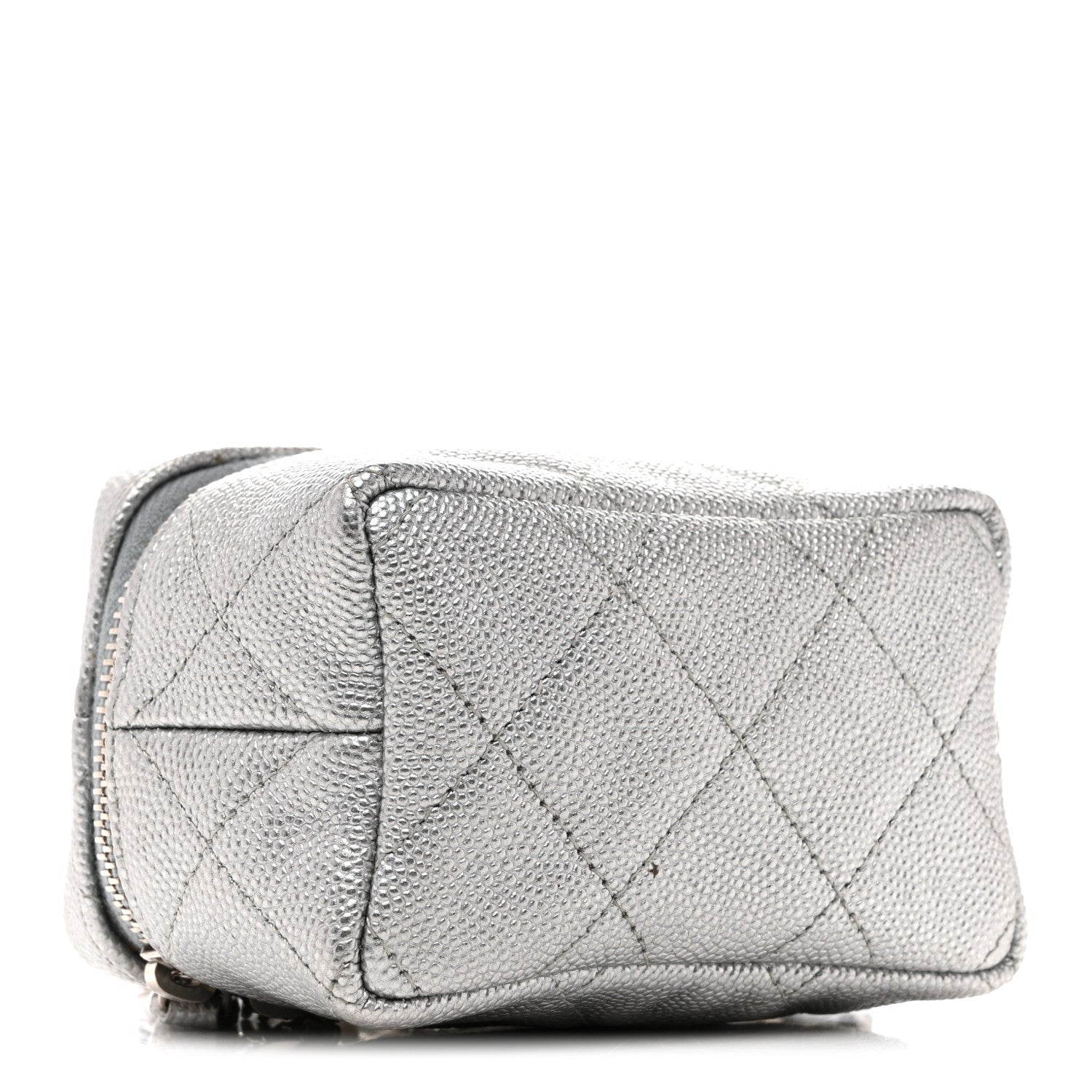 Chanel Metallic Caviar Quilted Mini Top Handle Vanity With Chain Silver