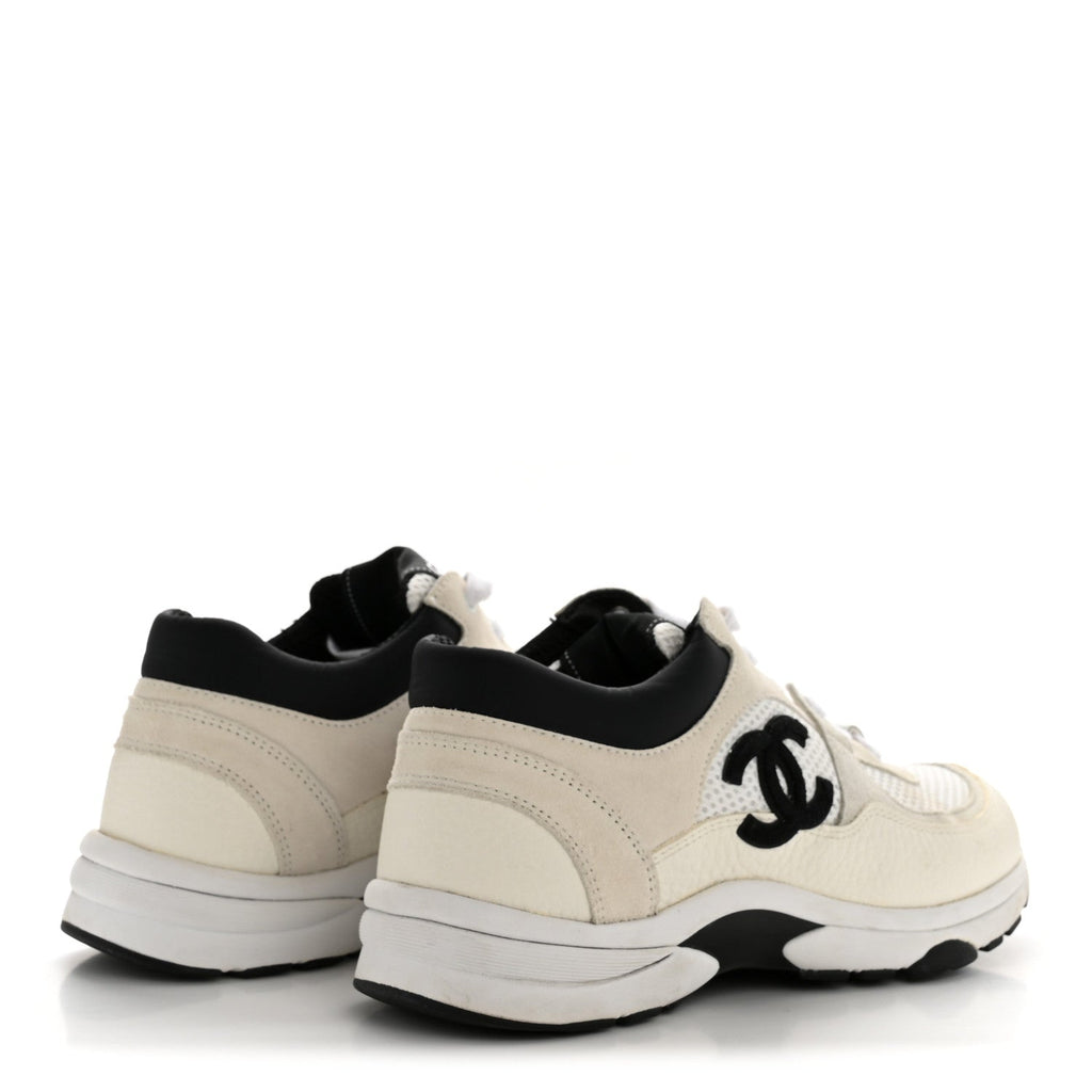 Mesh Suede Grained Calfskin Womens CC Sneakers 36.5 White Black