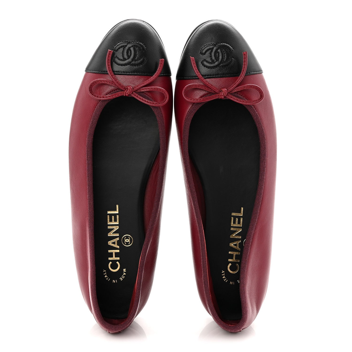 Lambskin Cap Toe CC Ballerina Flats 38 Burgundy Black