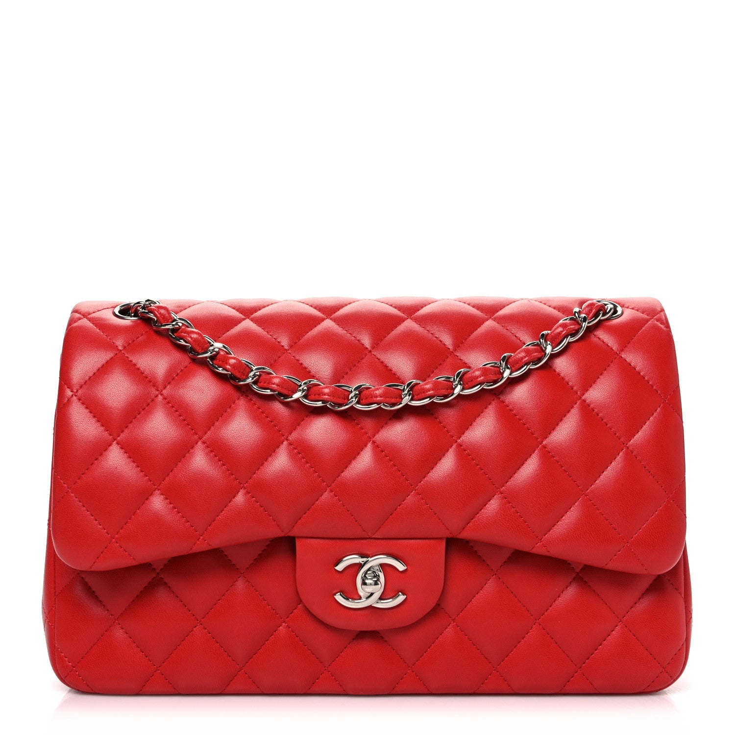 Chanel Lambskin Quilted Jumbo Double Flap Red