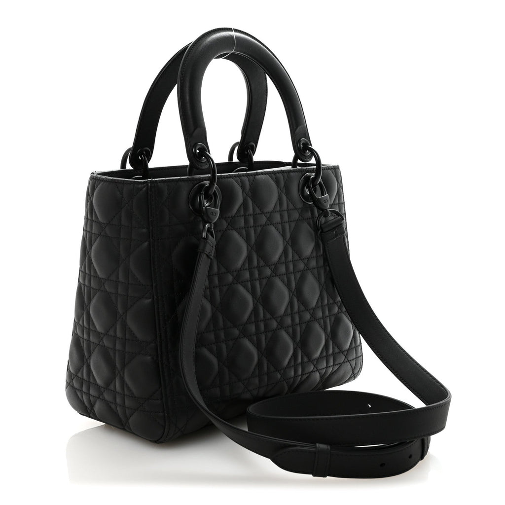 Christian Dior Ultra Matte Calfskin Cannage Medium Lady Dior Black