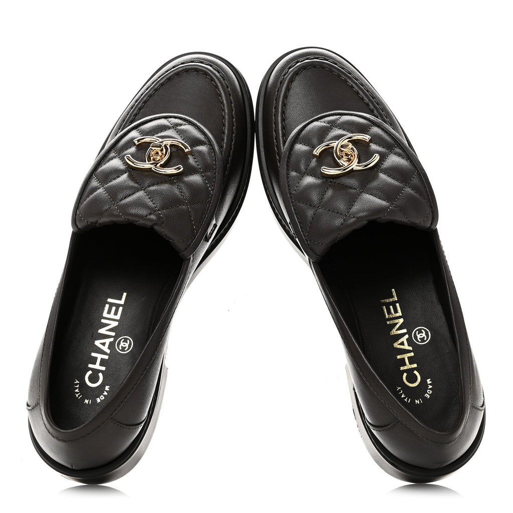 Lambskin Quilted CC Turnlock Loafers 37 Dark Brown