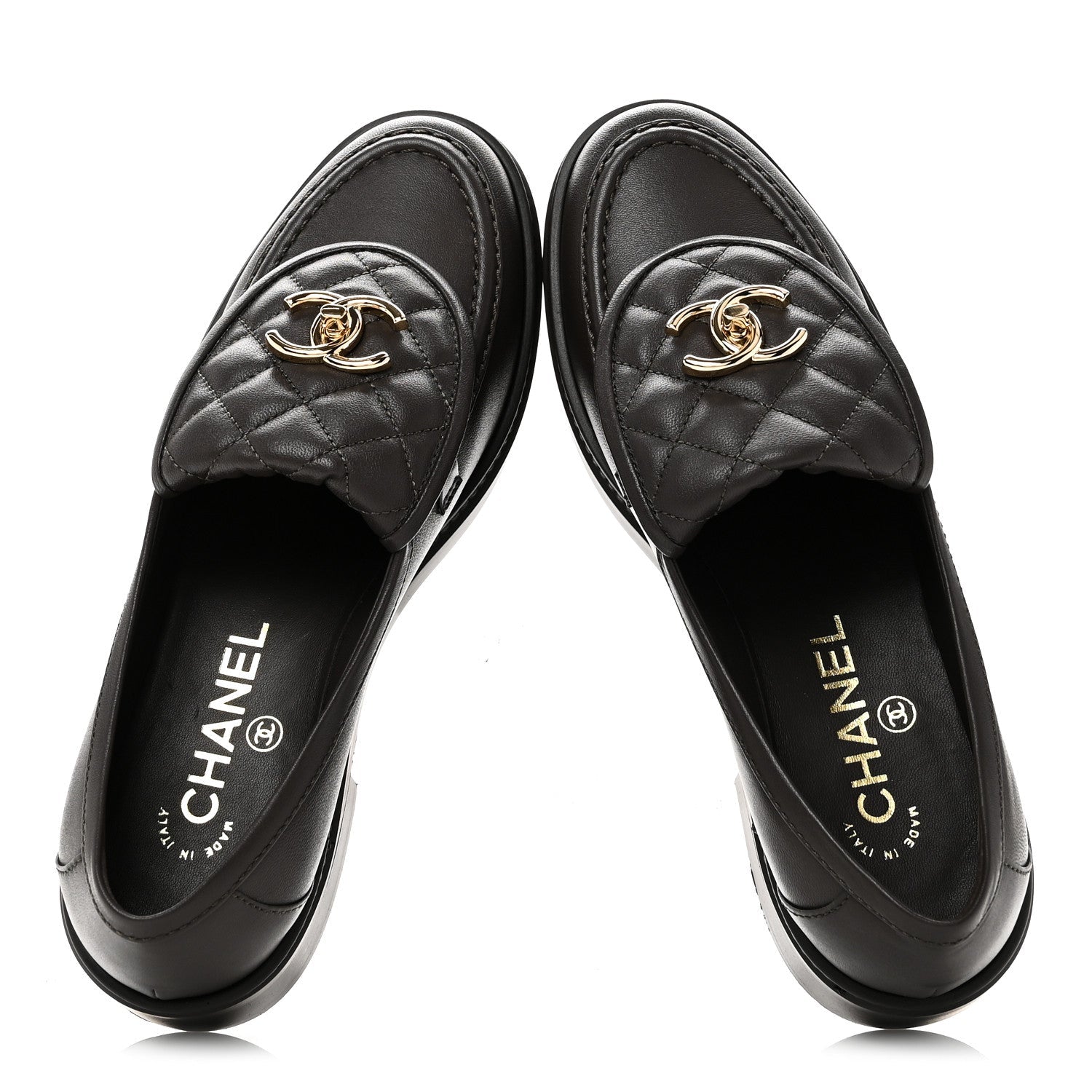 Lambskin Quilted CC Turnlock Loafers 37 Dark Brown