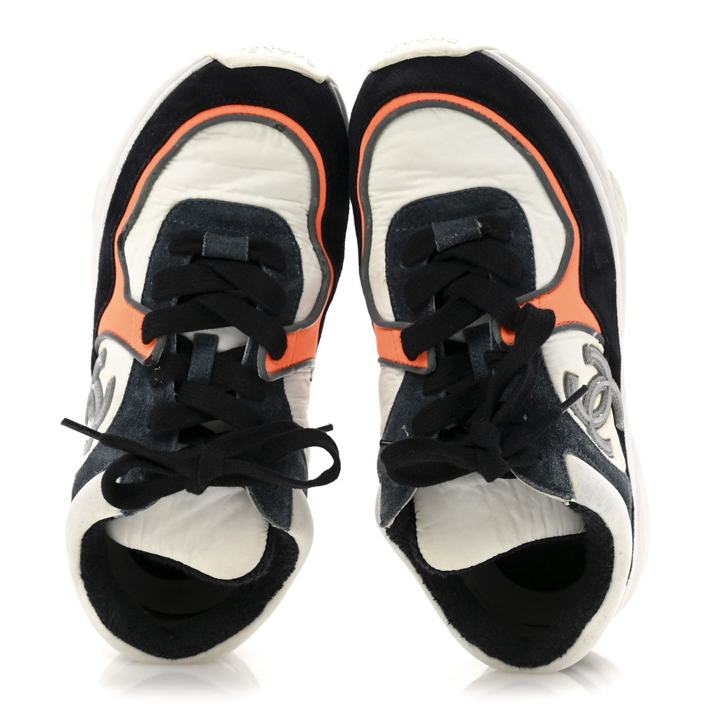 Nylon Calfskin Suede CC Womens Sneakers 35.5 Navy White Orange