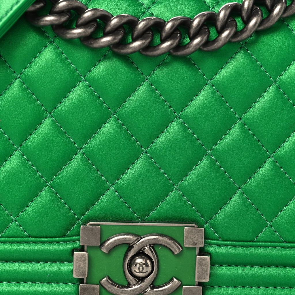 Chanel Metallic Calfskin Quilted Medium Boy Flap Green