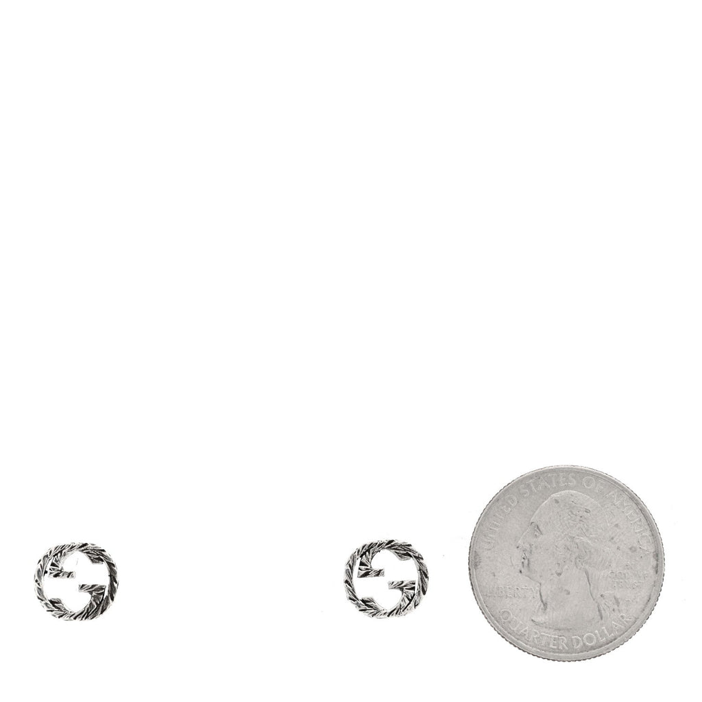 Gucci Sterling Silver Textured Interlocking G Stud Earrings