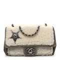 Chanel Shearling Sheepskin Denim Small Paris Dallas Sheriff's Star Flap Brown White