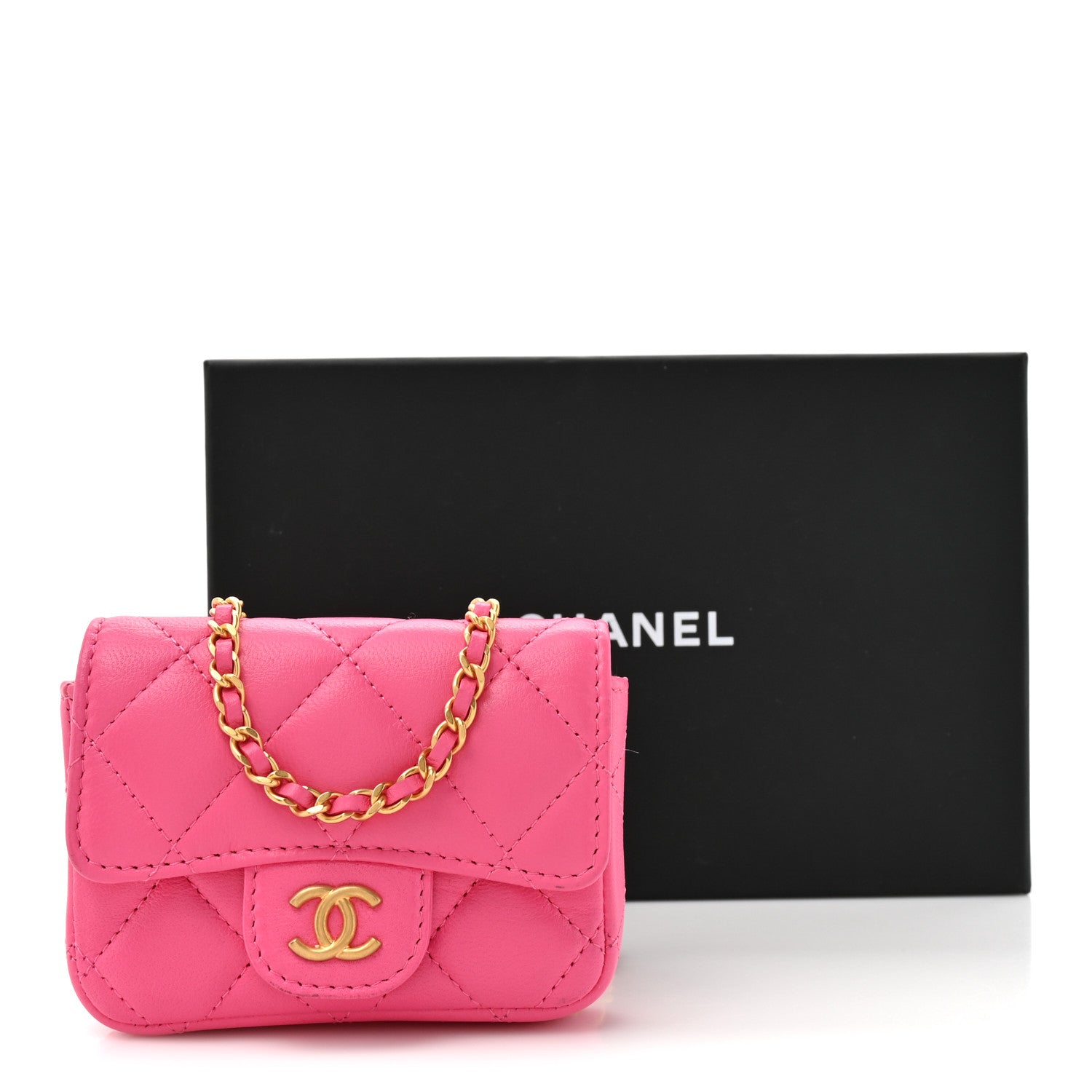 Chanel Lambskin Enamel Quilted Mini Chain Belt Bag Pink