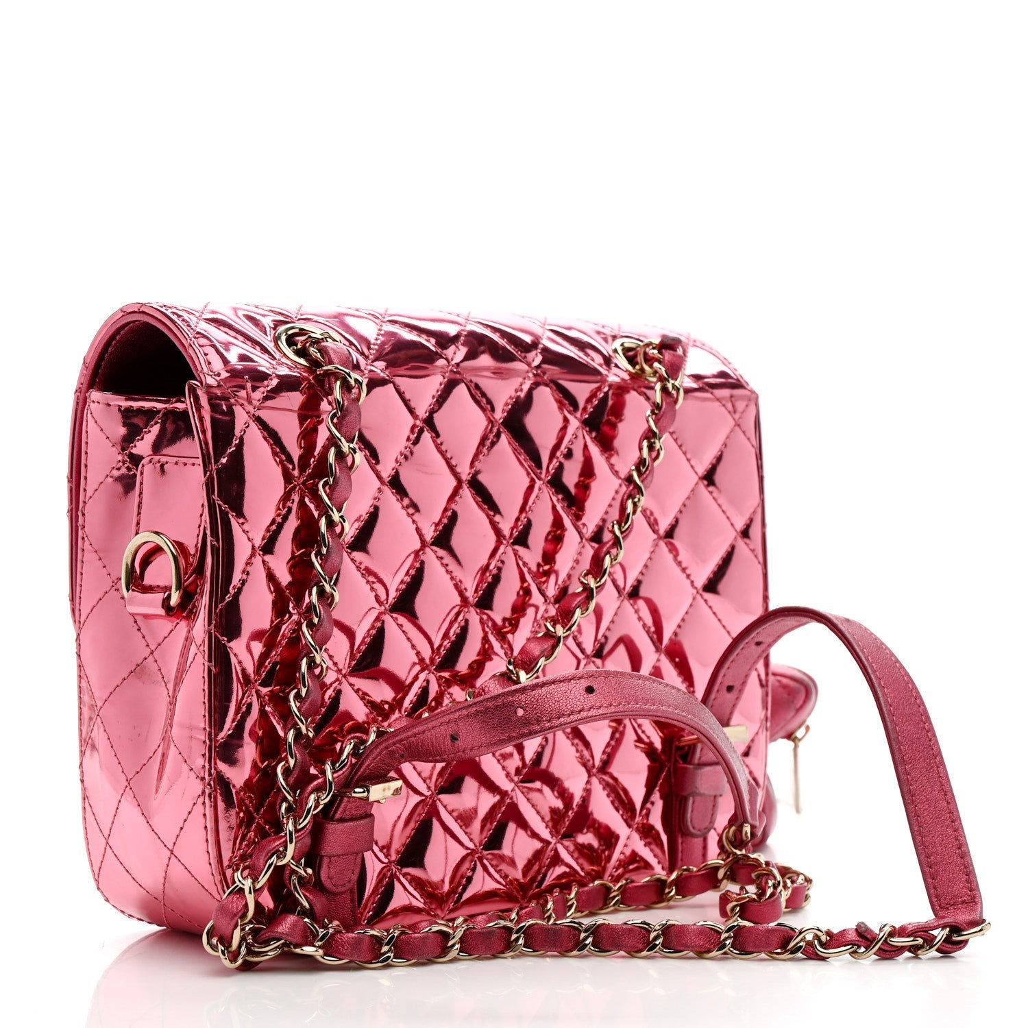 Chanel Mirror Calfskin Metallic Calfskin Quilted Hollywood Boulevard Backpack Pink