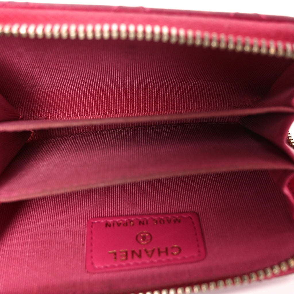 Lambskin Quilted Zip Coin Purse Fuchsia
