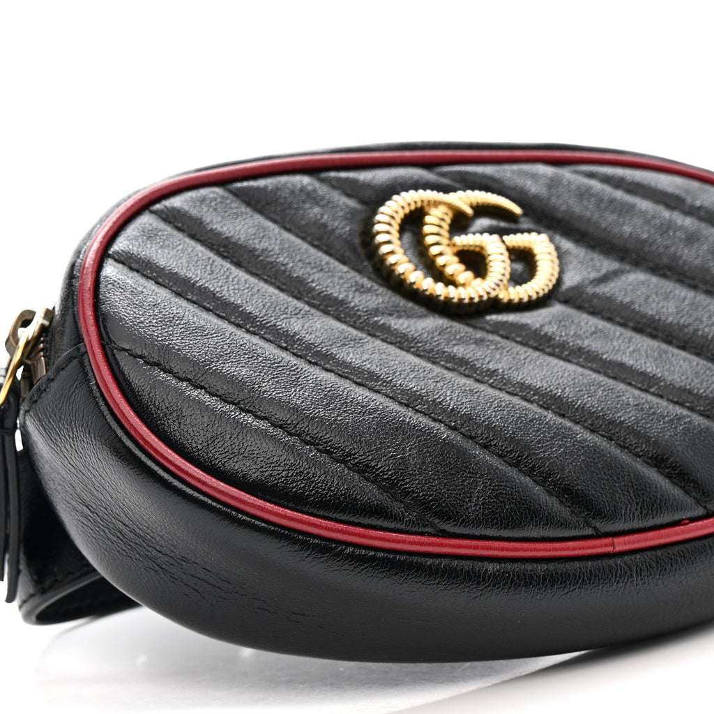 Gucci Azalea Calfskin Matelasse Diagonal Torchon GG Marmont Belt Bag 85 34 Black Romantic Cerise