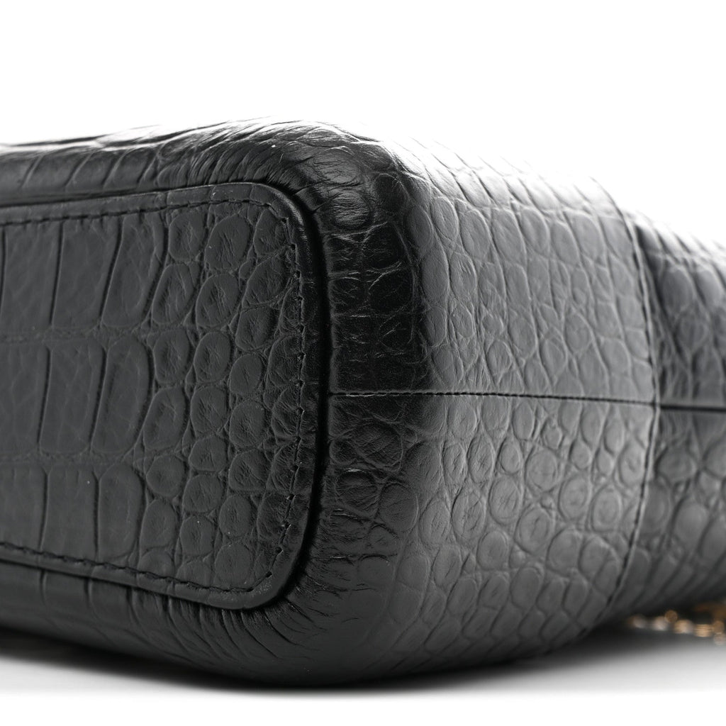 Chanel Crocodile Embossed Calfskin Medium Gabrielle Cocodile Hobo Black