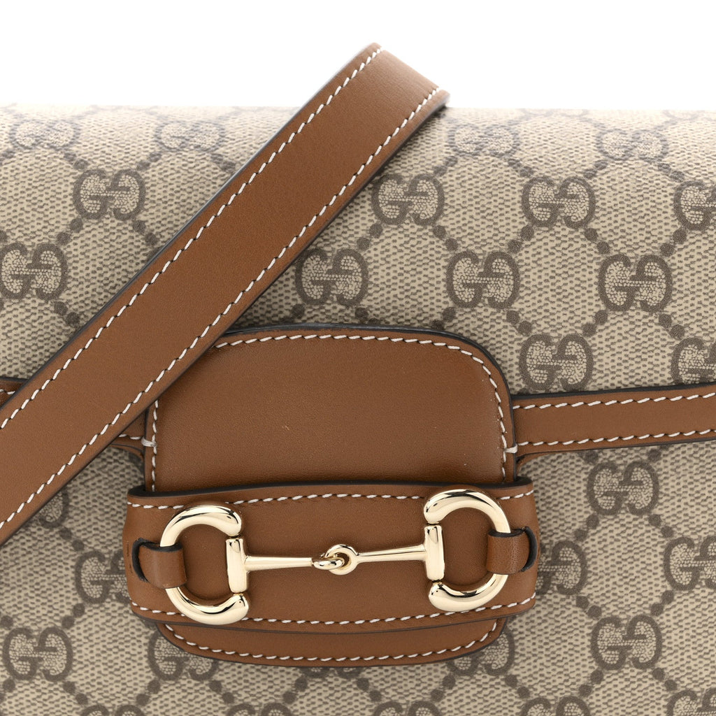 Gucci GG Supreme Monogram Duomo Lux Horsebit 1955 Soft Small Shoulder Bag Beige Ebony Sundial