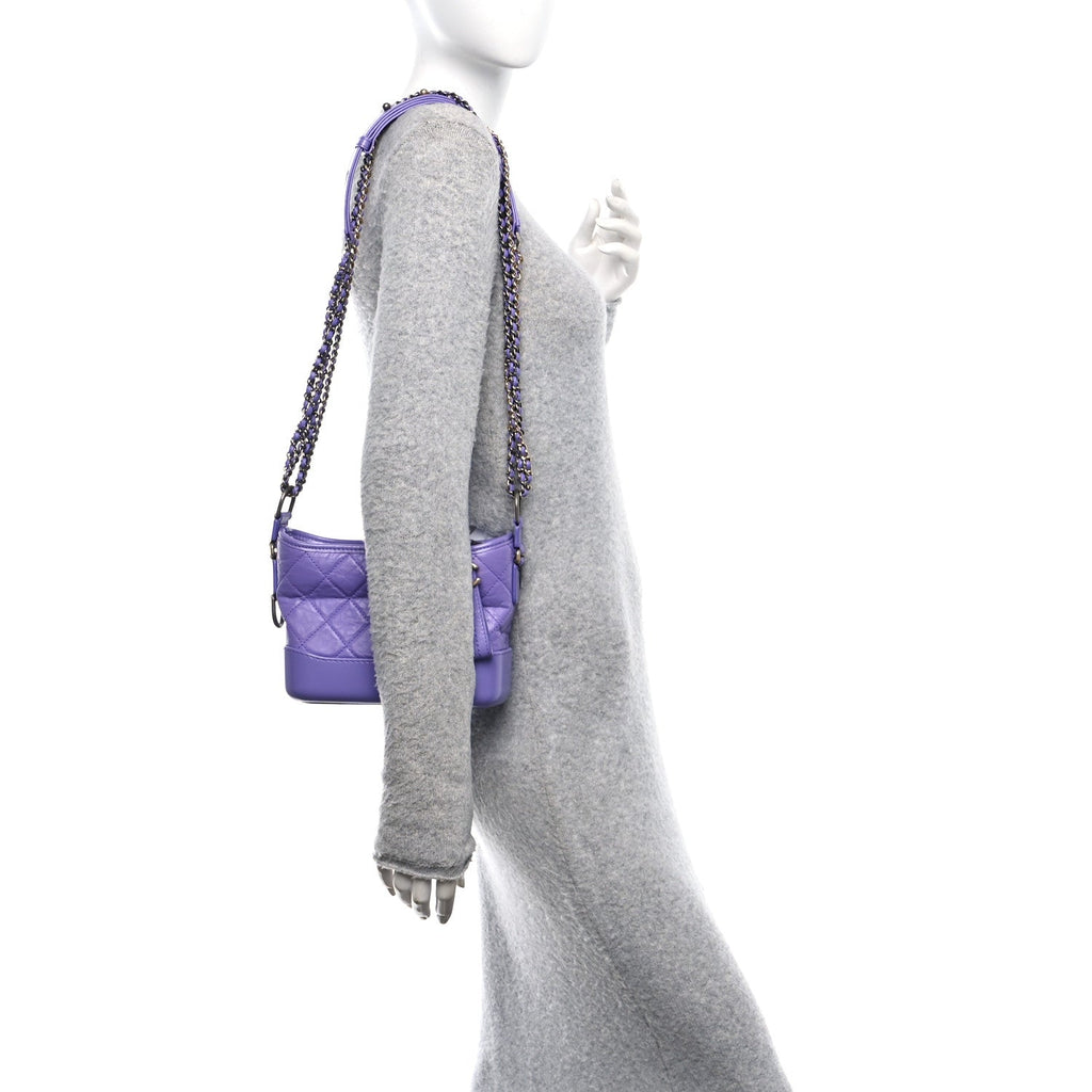 Chanel Aged Calfskin Quilted Small Gabrielle Hobo Purple