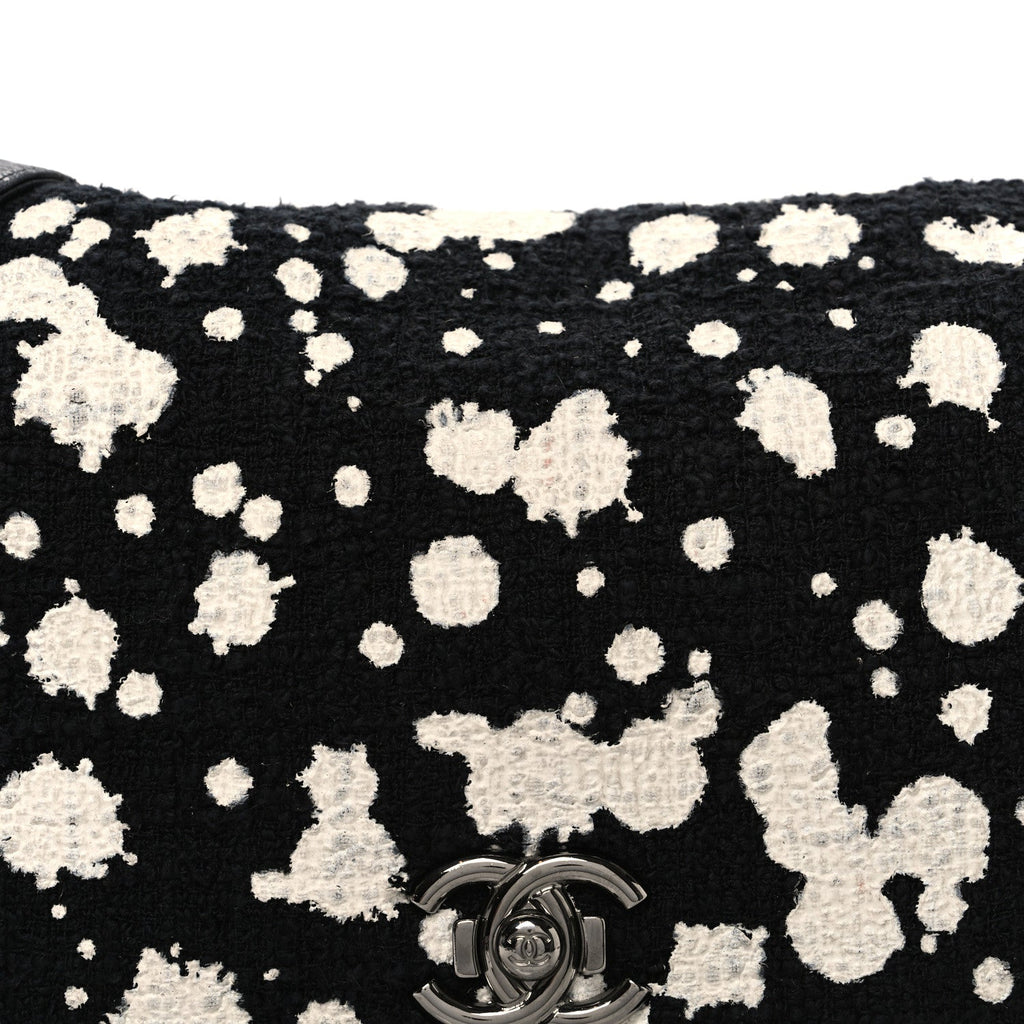 Chanel Tweed Paint Splatter Print Flap Black White