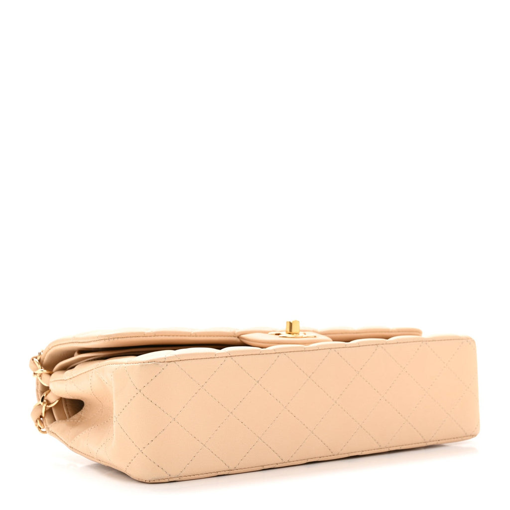 Chanel Lambskin Quilted Medium Double Flap Beige