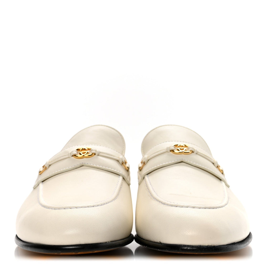 Gucci Lambskin Mens Interlocking G Loafers 8.5 Off White