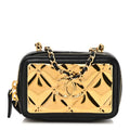 Chanel Lambskin Quilted Mini Golden Plate Clutch With Chain Black