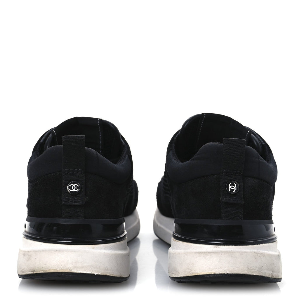 Calfskin Mesh Lycra Suede Womens Logo Sneakers 40 Black