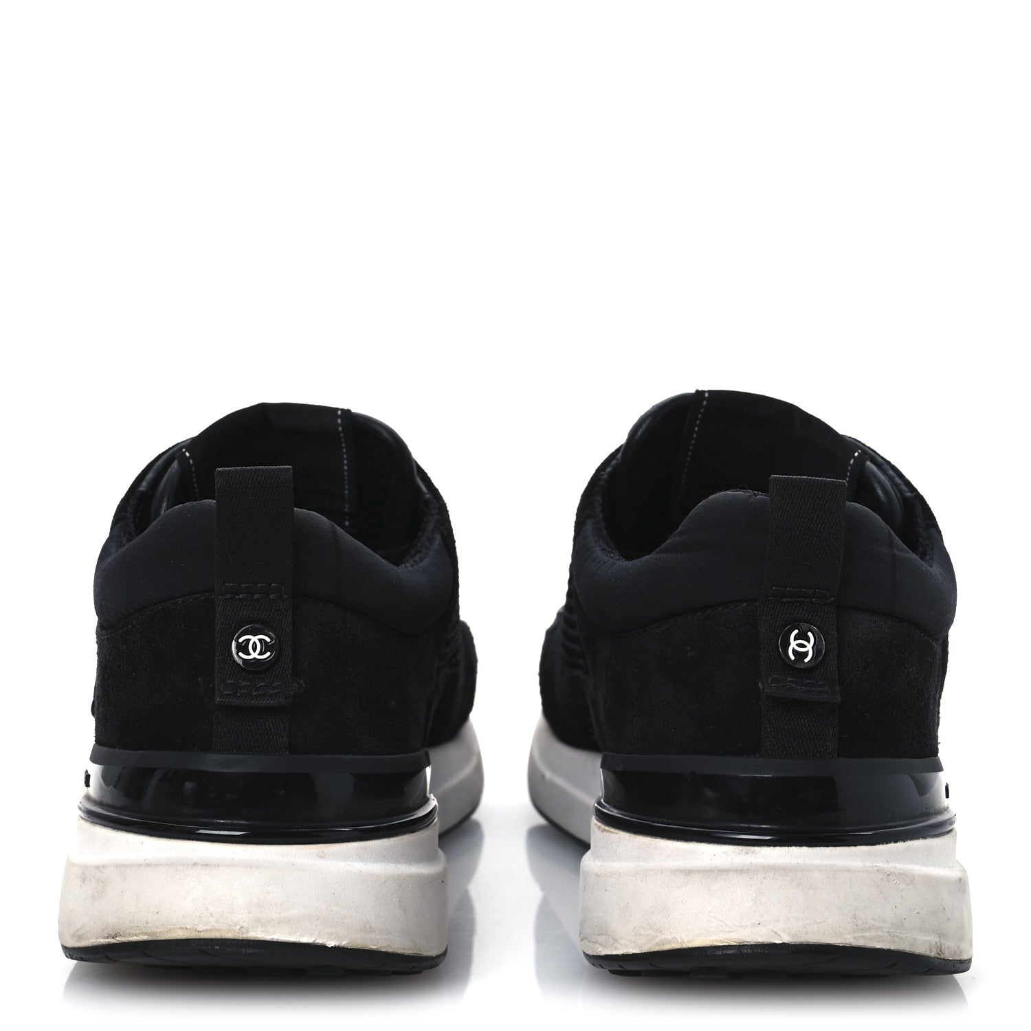 Calfskin Mesh Lycra Suede Womens Logo Sneakers 40 Black