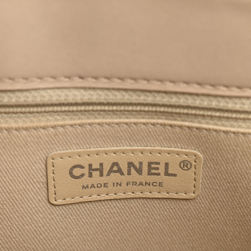 Chanel Calfskin Double Stitch Large Hamptons Flap Bag Beige