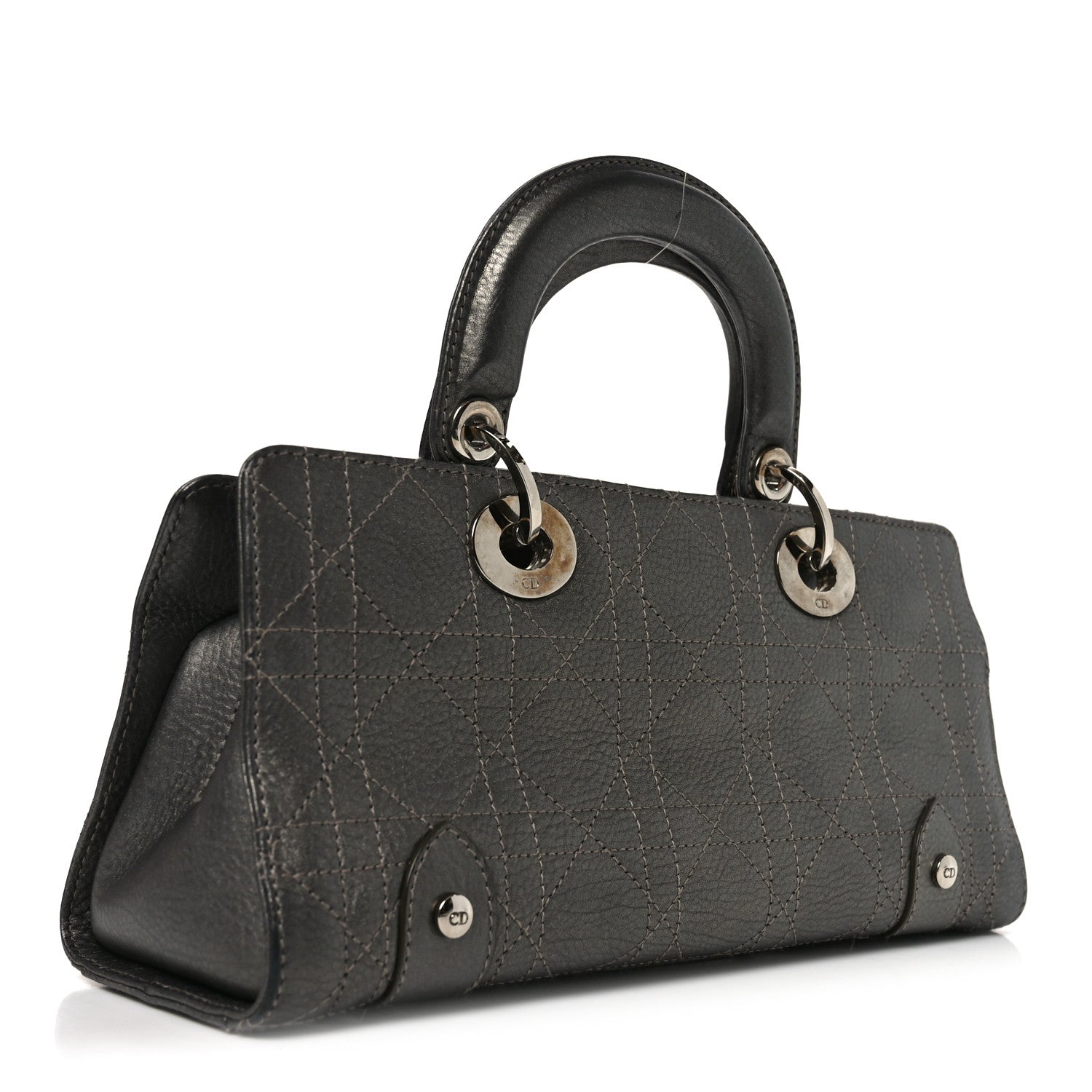 Christian Dior Metallic Calfskin Cannage Stitched Small East West Lady Dior Bronze