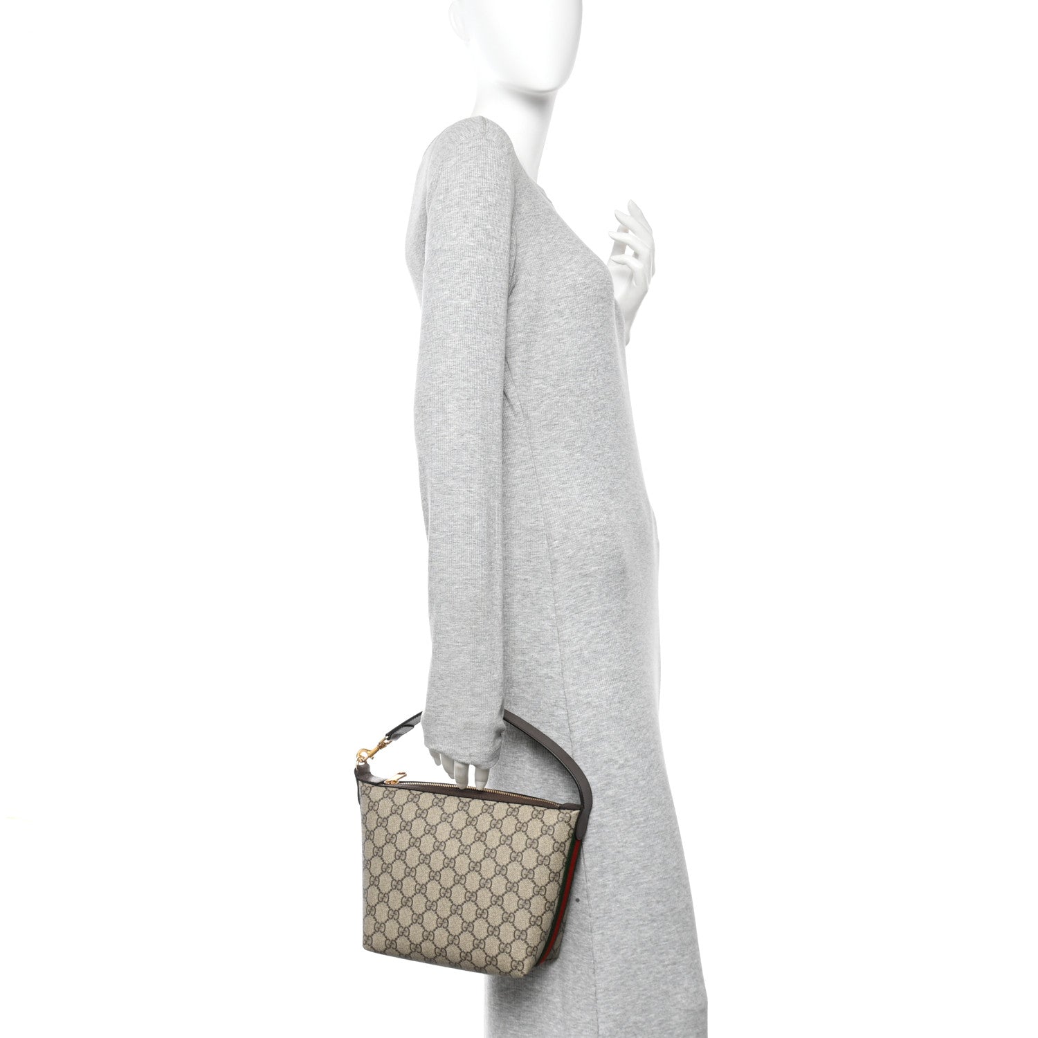 Gucci GG Supreme Monogram Textured Calfskin Web Super Mini Ophidia Shoulder Bag Beige Ebony New Acero