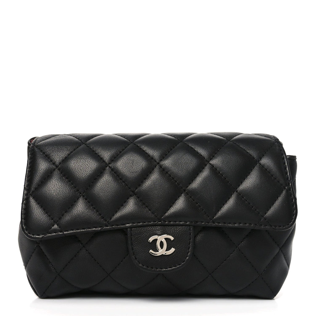 Lambskin Quilted Flap Cosmetic Case Black