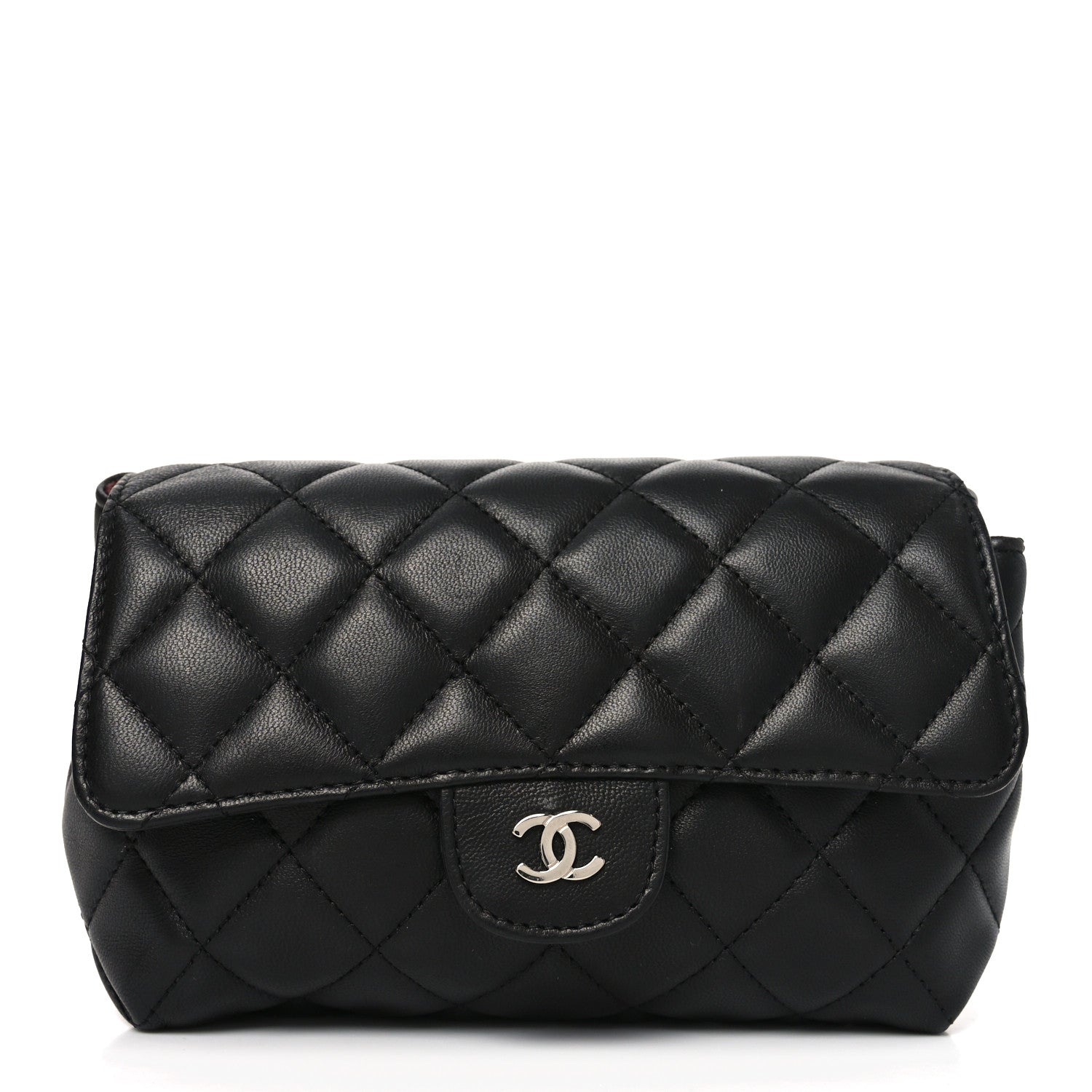 Lambskin Quilted Flap Cosmetic Case Black