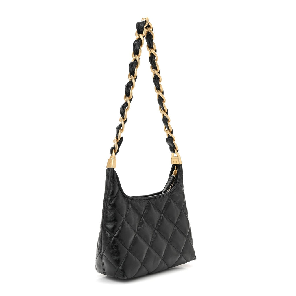 Chanel Shiny Crumpled Lambskin Quilted Small CC Funky Town Hobo Black