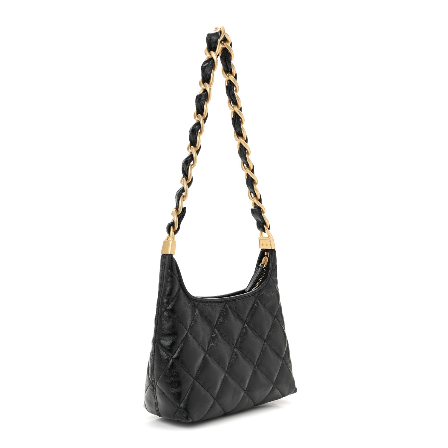 Chanel Shiny Crumpled Lambskin Quilted Small CC Funky Town Hobo Black