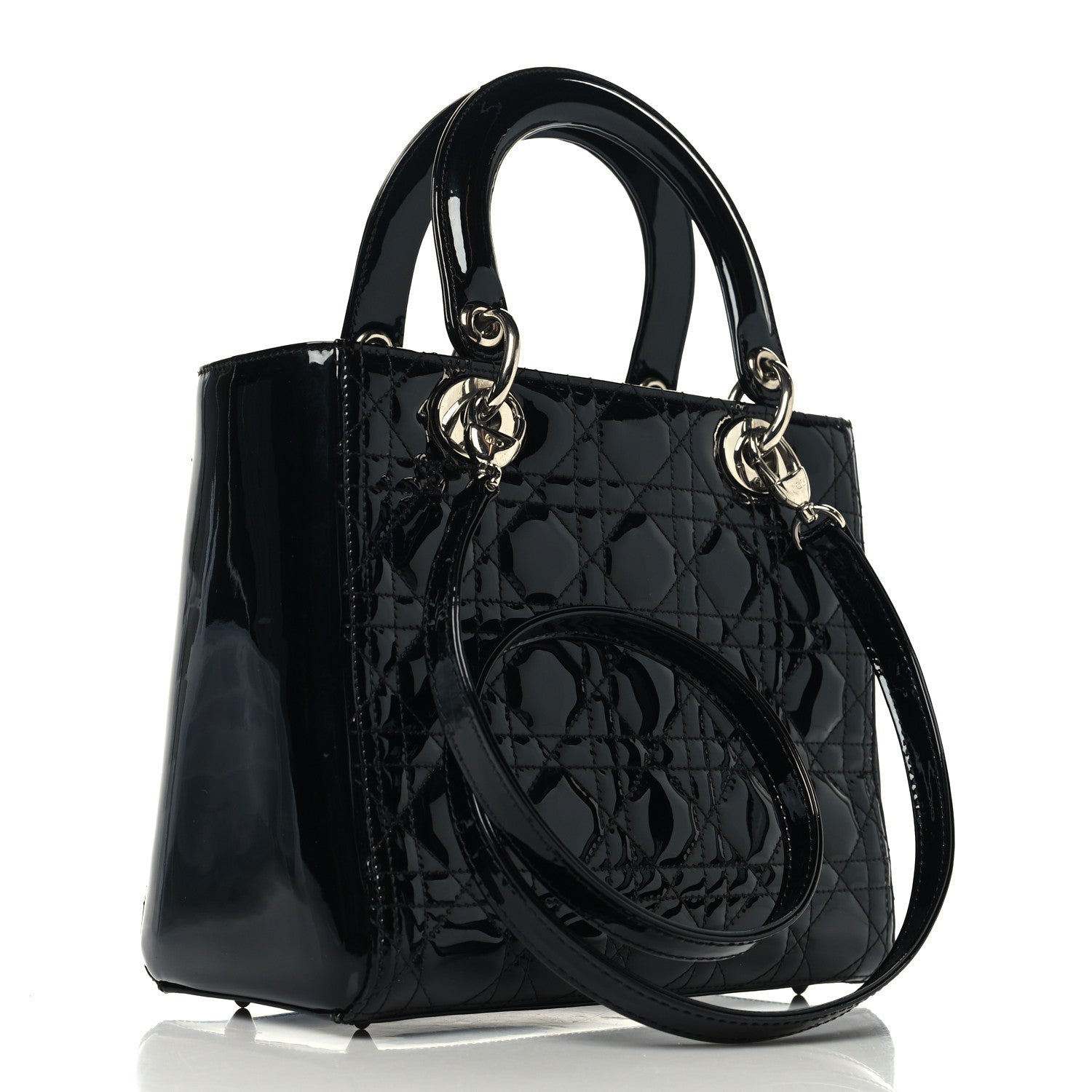 Christian Dior Patent Cannage Medium Lady Dior Black