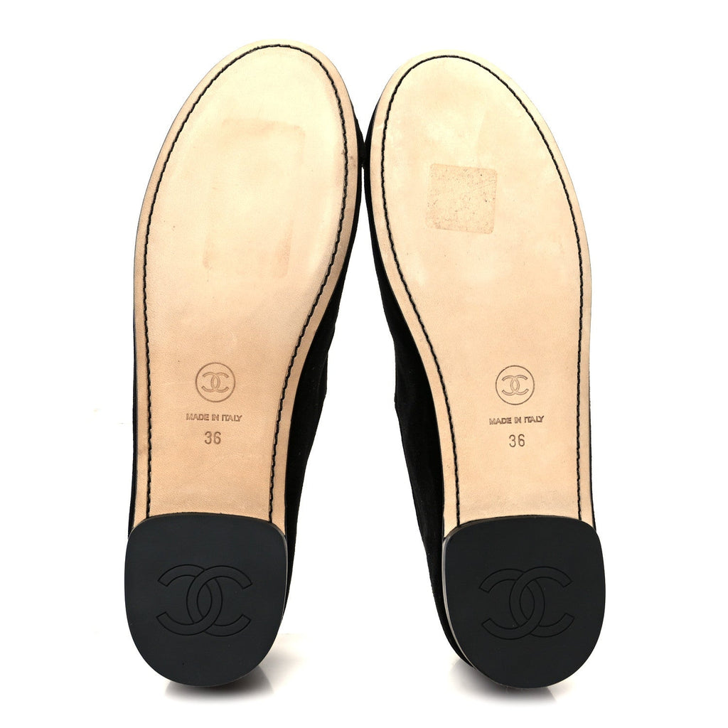 Chanel Velvet Mary Jane Flats 36 Black