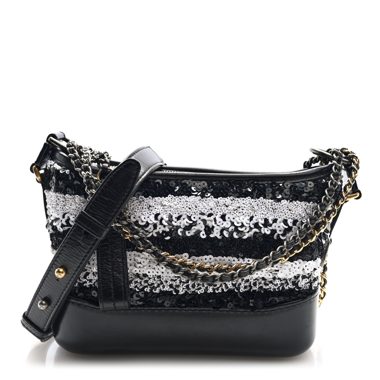 Chanel Sequin Calfskin Small Gabrielle Hobo Black White
