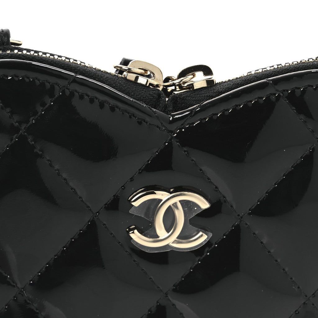 Chanel Patent Calfskin Resin Quilted CC Heart Clutch With Chain Black