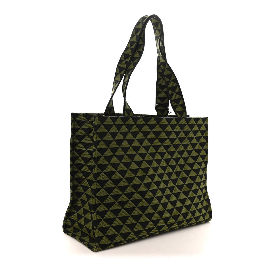 Prada Jacquard Saffiano Triangolo Symbole Embroidered Shopping Tote Black Edera