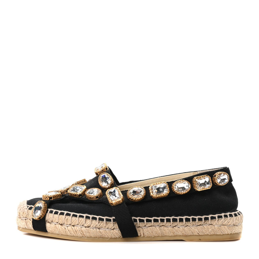 Gucci Canvas Crystal Embellished Espadrilles 36 Black