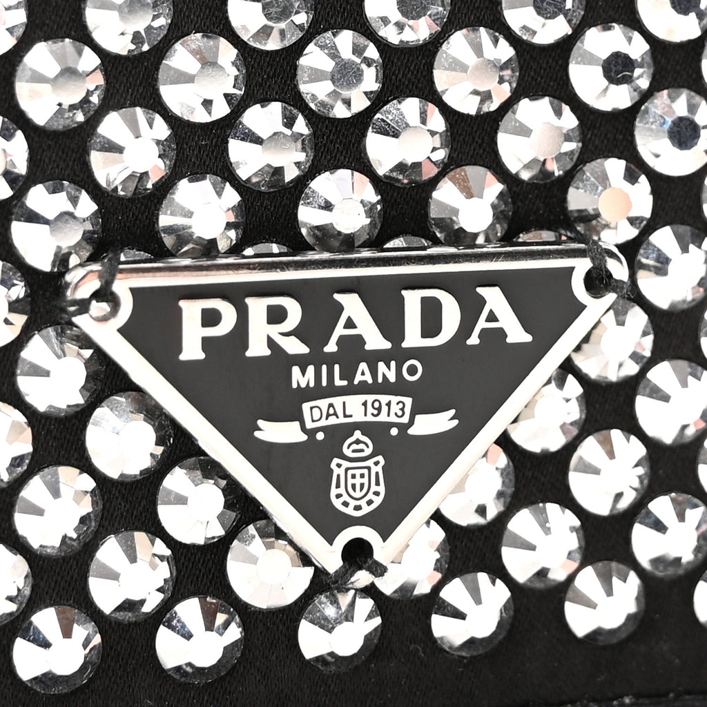 Prada Satin Crystal Metal Triangle Logo Mini Crossbody Bag Cristal