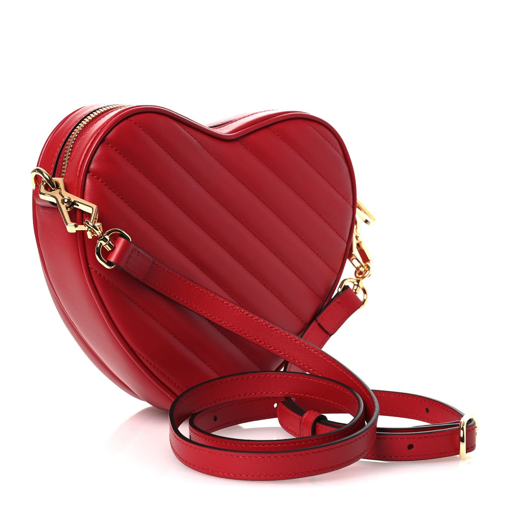 Gucci Calfskin Matelasse Diagonal Mini Interlocking G Heart Shoulder Bag Hibiscus Red