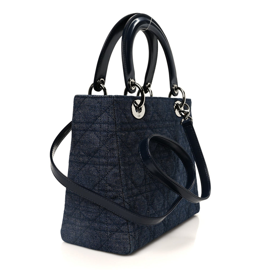 Christian Dior Denim Cannage Medium Lady Dior Blue Black