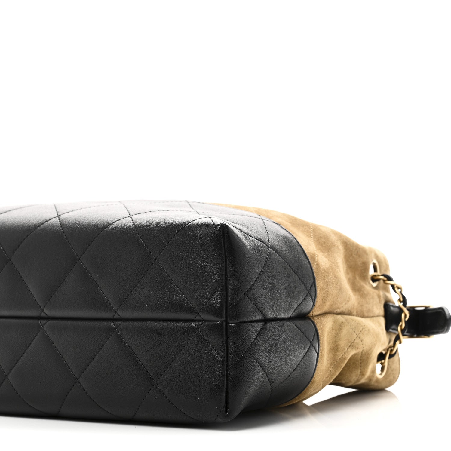 Chanel Suede Calfskin Shiny Lambskin Quilted Small Coco Base Shopping Bag Beige Black